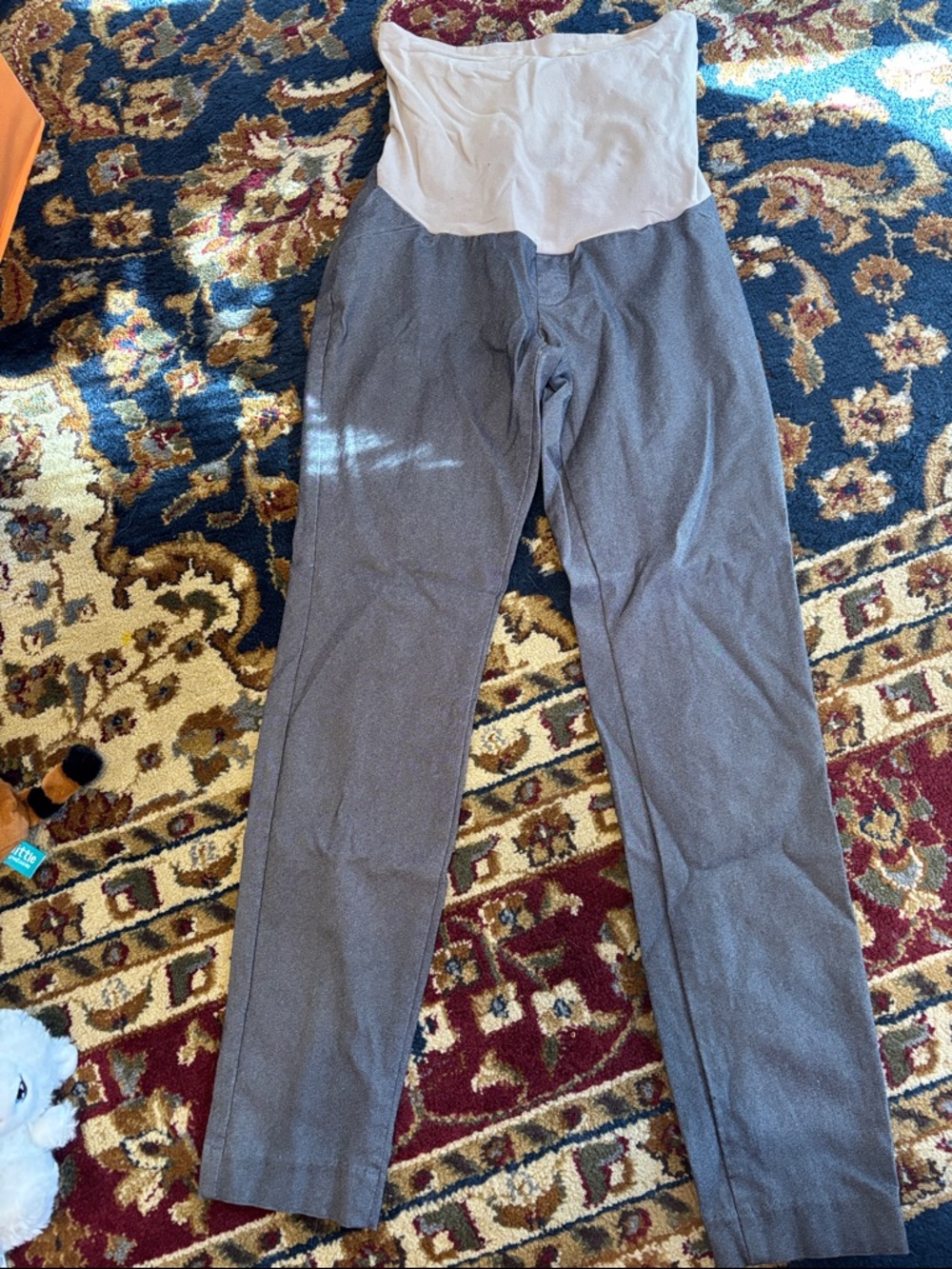 Motherhood Maternity Gray Cropped Maternity Pants with White Waistband